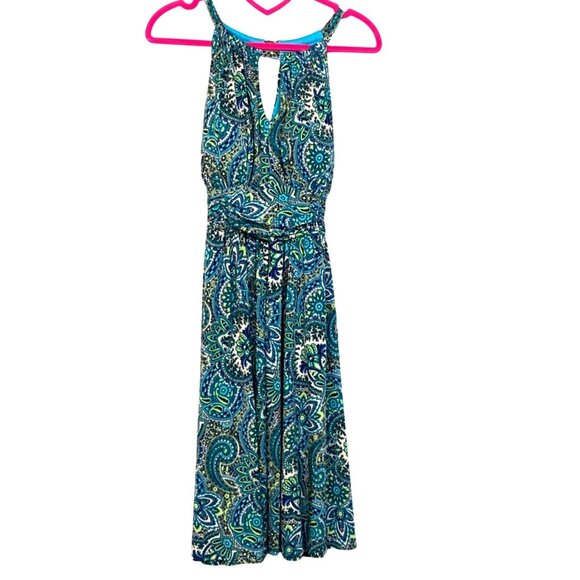 R&K Originals Dresses & Skirts - R&K Vintage 90s Blue Paisley Print Sleeveless Keyhole Cut Out Midi Dress Size 14